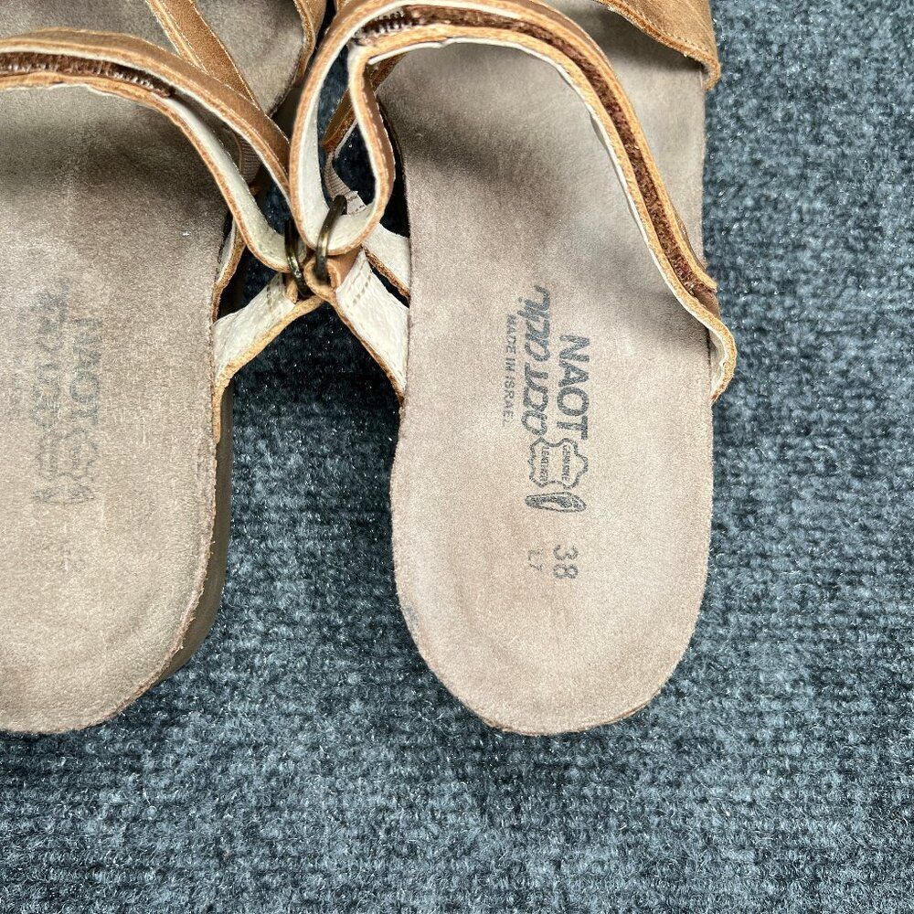 NAOT Sandals Womens Size 7.5 Brown Leather Strap Comfort Casual Slide Flip Flops - Picture 9 of 11